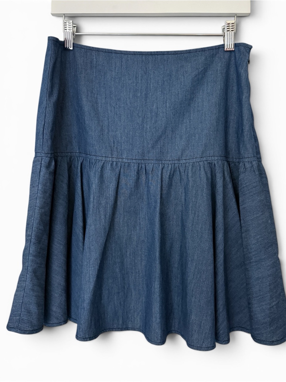 Corey Lynn Calter Chambray Lightweight Denim Drop Waist Mini Skirt Size 10 - Picture 2 of 10